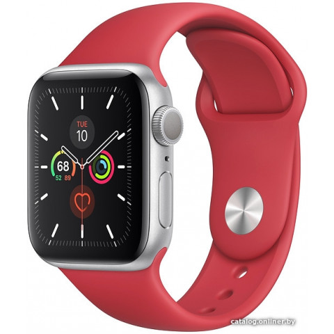 Умные часы Apple Watch Series 5 40 мм (серебристый алюминий/красный спортивный)
